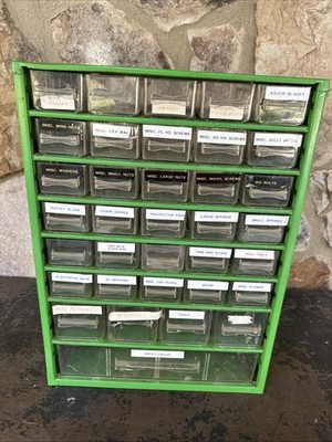 Vintage RAACO Corp Green Metal Storage Cabinet 35 Drawer Made In Denmark EMPTY!