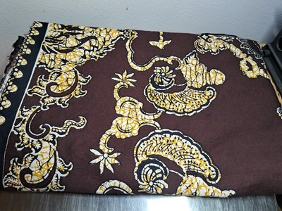 Elegant Brown Gold Black Batik Fabric Cotton 122x40 (two panels or one piece)