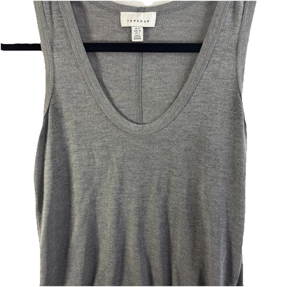 Topshop Para Mujer Sin Mangas Suave Elastizado Gris Camiseta sin Mangas Cuello Redondo Profundo Informal Talla 4 Foto 2 de 4