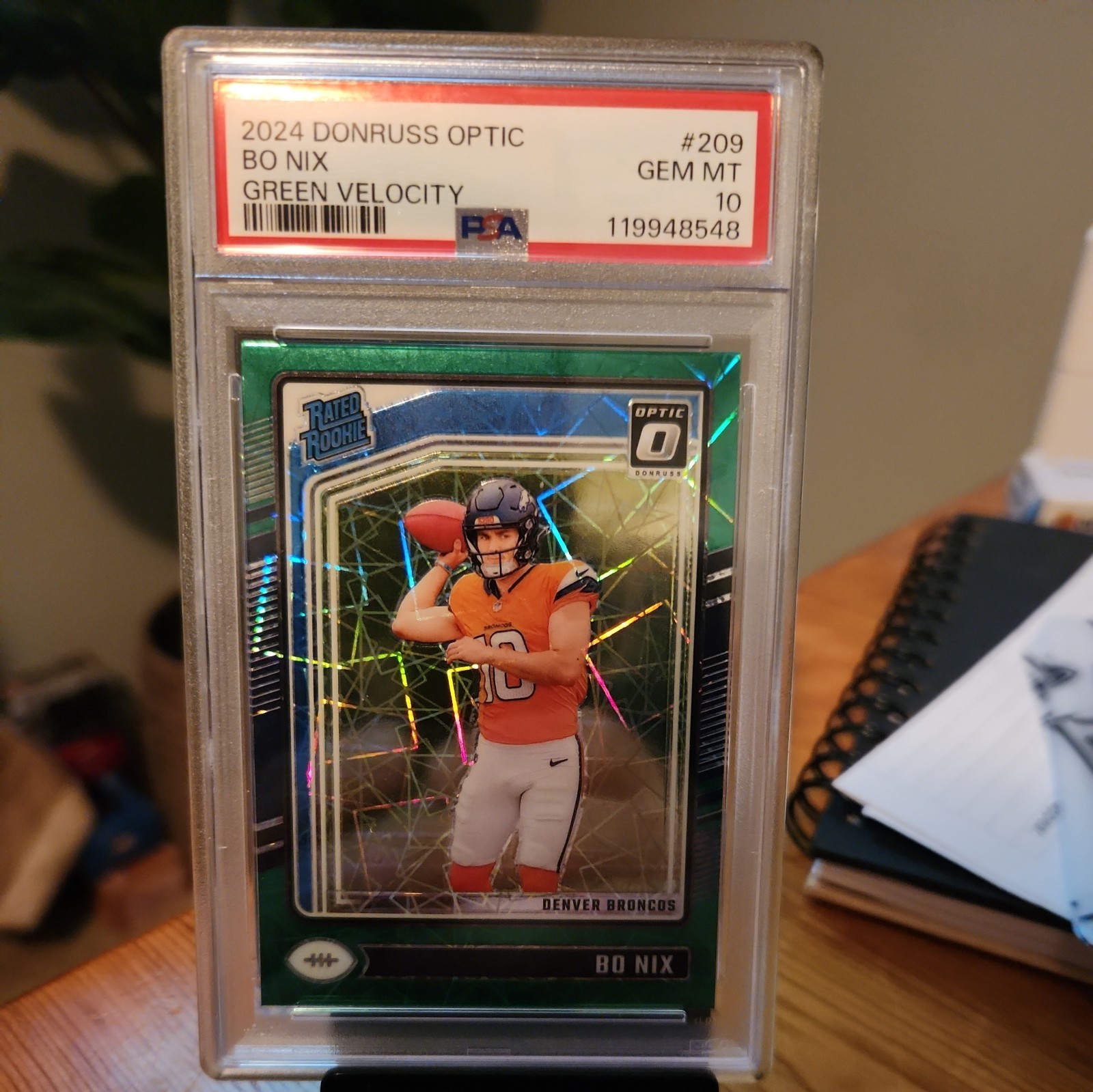 2024 Panini Donruss Optic Bo Nix Green Velocity Rated Rookie #209 Broncos PSA 10