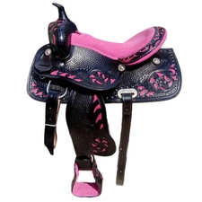 Western Leather Black-Pink Saddle For Barrel Horse Tack Set With All Size