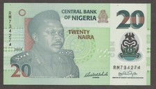 Nigeria 20 Naira 2009; UNC; P-34; BNB-B232f; General; Potter; ERROR