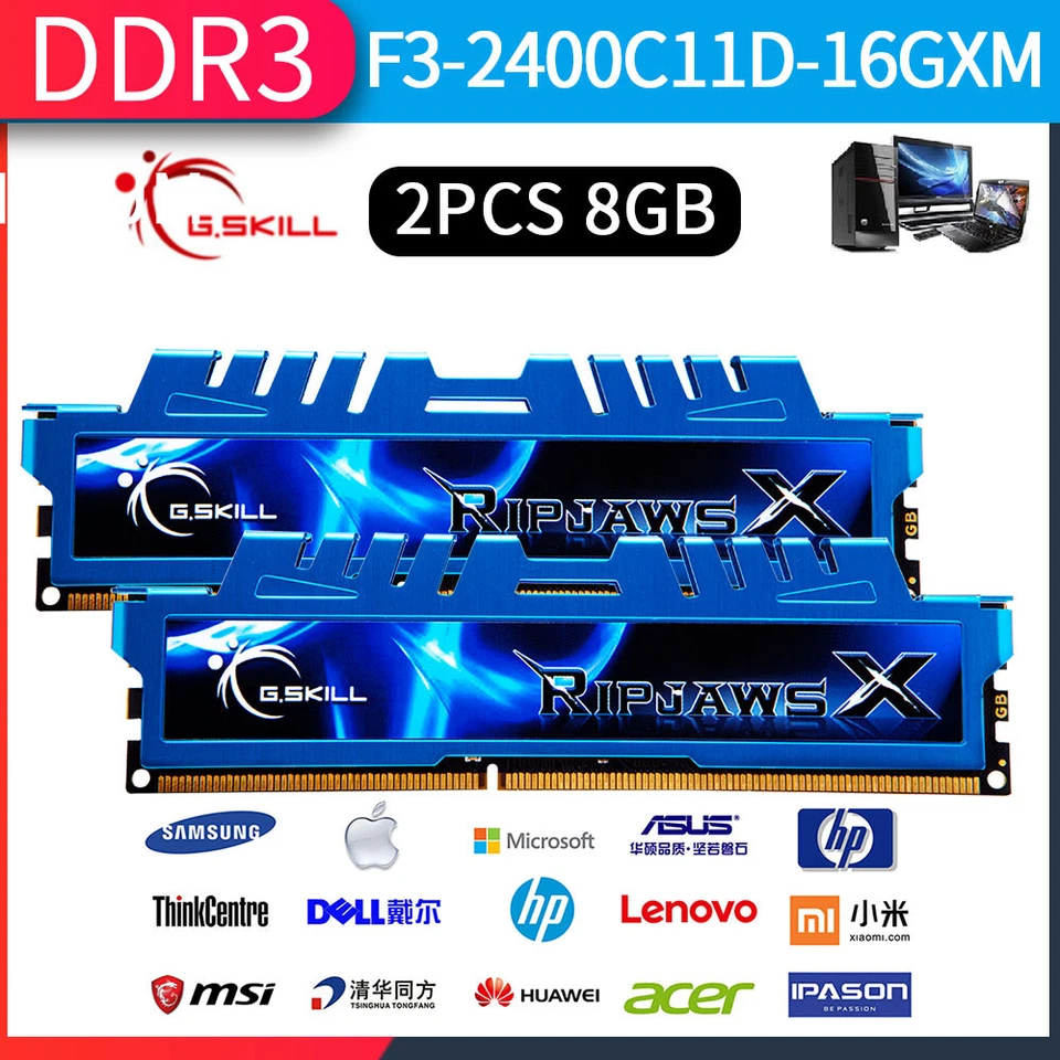 G.Skill Ripjaws 16GB 2x 8GB DDR3 OC 2400MHz PC3-19200U 240Pin Desktop Memory UK - Image 3 of 4