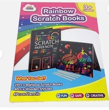 Rainbow Scratch Books Set, 2 Books, 4 Styluses 4 Stencils, NEW, by ZMLM