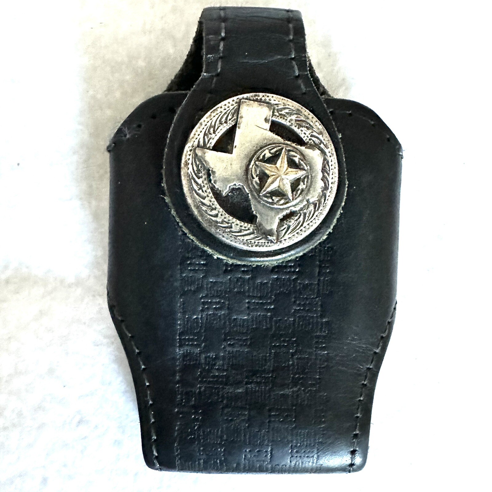 Vintage Black Leather Tooled Western Texas Star Flip Phone Holster Case