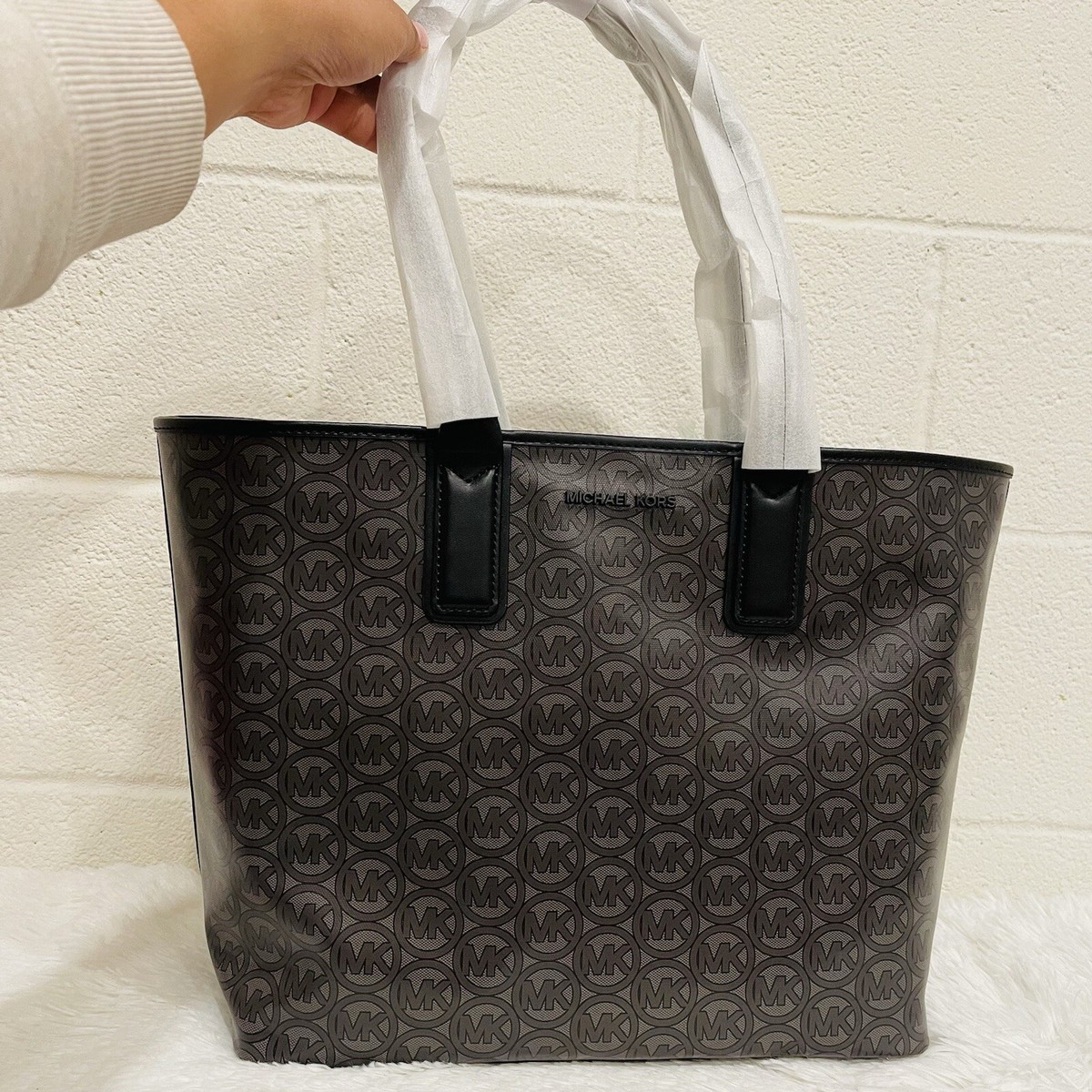 NWT MICHAEL KORS JODIE LARGE LOGO JACQUARD TOTE BAG BLACK