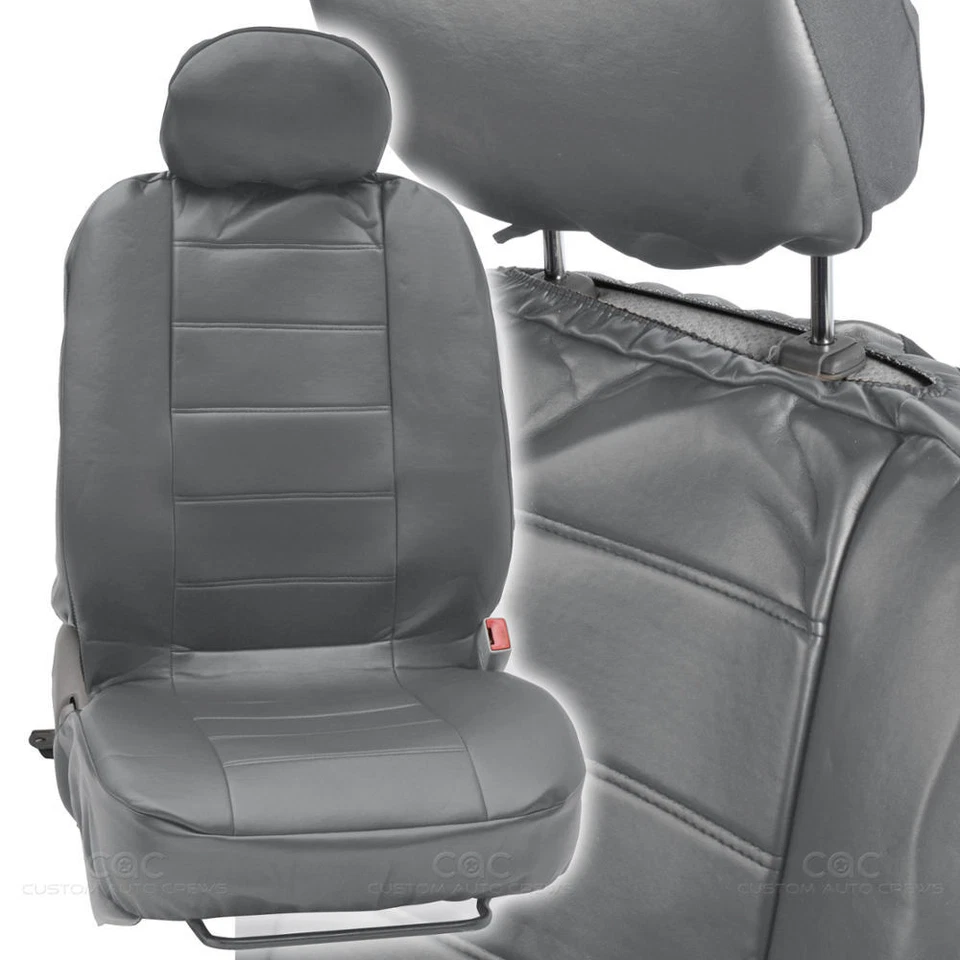 PU Synthetic Leather Gray Seat Cover Car Genuine Leather Feel Front & Rear Set - Image 2 of 4