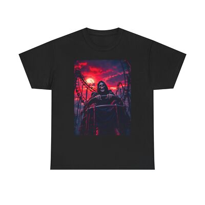 The Grim Reaper Rides a Roller Coaster T-Shirt Funny Halloween Theme Park Tee