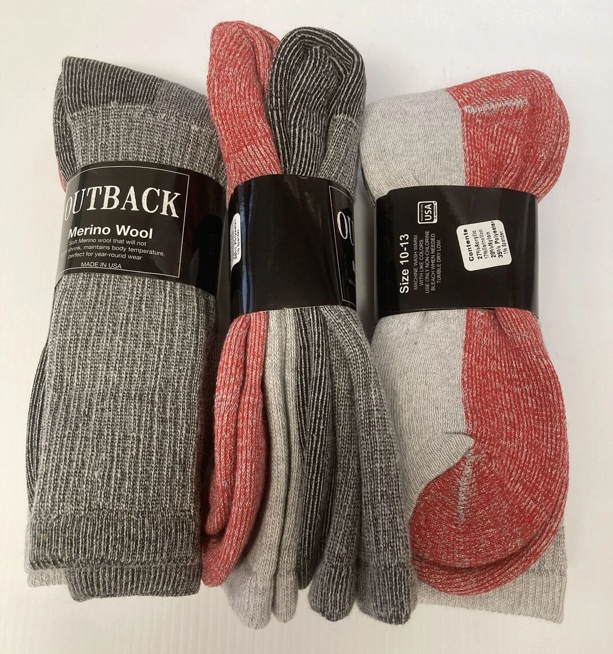 Cabela's OUTBACK Merino Wool Boot Socks, Large (men's shoe 9-12), 4 pairs