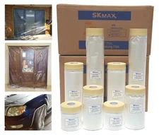 SKmax Pre-Taped Masking Film, Painter's Plastic Covering, 3/4"MaskingTape w/Film
