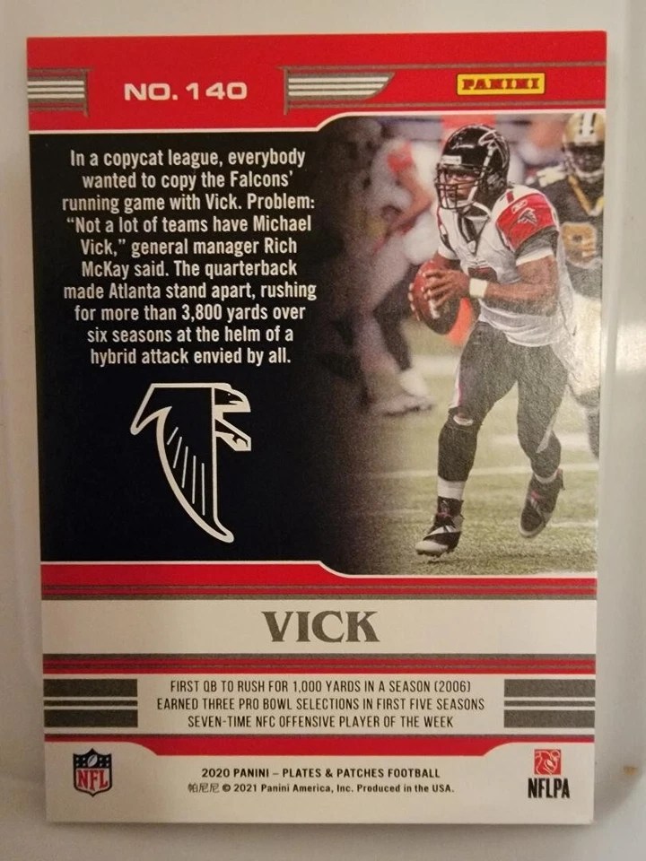 2020 Panini Plates & Patches Michael Vick Legends Orange /65 Atlanta No.140 - Image 2 of 3