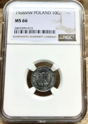Poland 1968 MW 10 Groszy NGC MS 66 High Grade