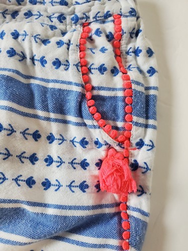 Mini Boden Girls 9 Shorts White Boho Vacation Tassels Blue Printed Mini Cotton - Picture 2 of 7