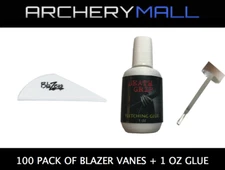 100 Pack of Blazer Vanes with a Death Grip Fletching Glue  -  WHITE