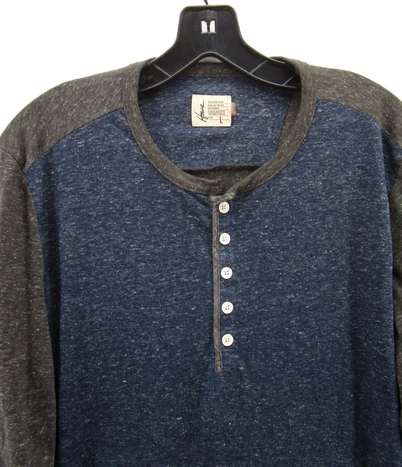 Howe Shirt Men Large Blue Gray Creative Workforce Linen Henley Pullover Raglan - Image 2 of 4