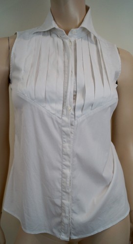 Camisa Formal Top ARMANI COLLECZIONI Blanco Plisado Pechera Cuello Sin Mangas I38 Reino Unido6 - Imagen 2 de 7