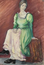 Vintage gouache painting woman portrait