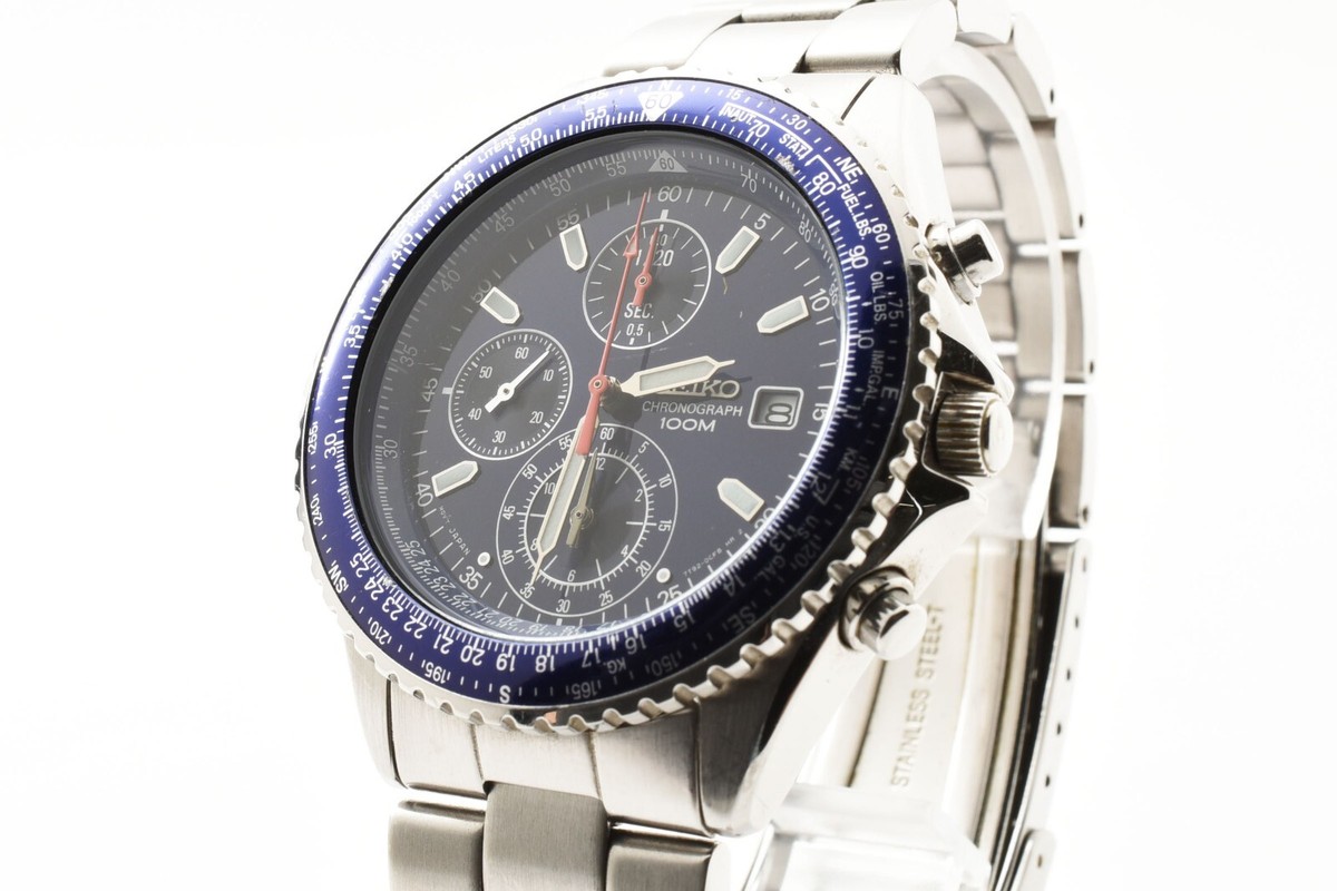 Exc+5] Seiko Flightmaster Pilot 7T92-0CF0 Chronograph Blue
