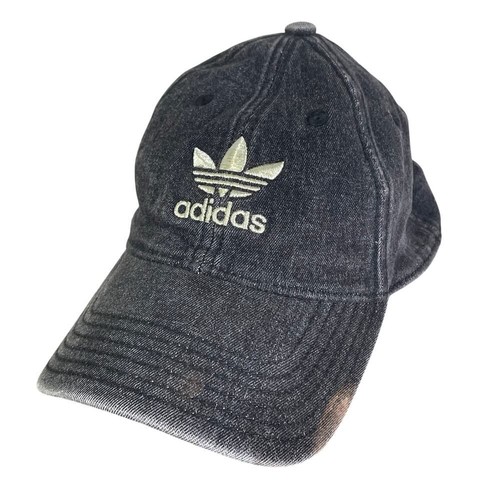 Adidas Originals Washed Black Denim Dad Hat Trefoil Logo Adjustable Cap