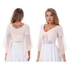DE Damen Bauchtanz Oberteil Langarm Cardigan Tops Ärmeln Crop Top Kurzes Kostüm 