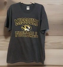 Missouri Tigers Football Large T-Shirt Men's Gray Team Fan Apparel Gildan Holes