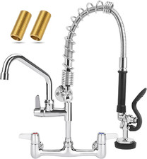 Commercial Wall-Mount Faucet with 8" Swing Spout Pull-Down Sprayer