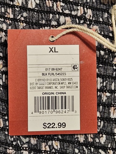 Ladies Mossimo XL S Smocked Back Sleeveless Ruffle Black Floral Sundress NEW - Picture 13 of 13
