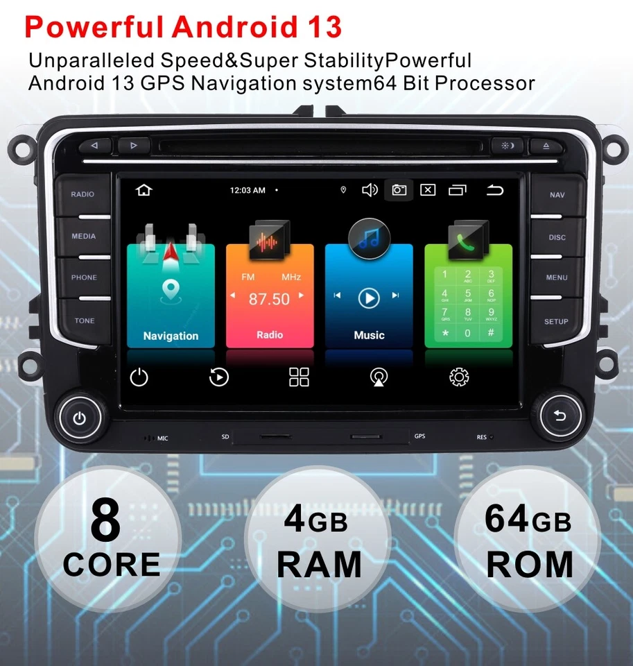  7" Stereo for VW Golf Mk5 Mk6 JettaGPS Sat Nav DAB+ Head Unit Car Radio DVD CD - Image 4 of 4