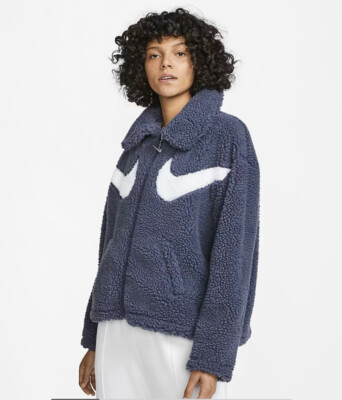 Nike NSW Swoosh Sherpa Jacket Thunder Blue White Women’s Size Large  DD5620-437