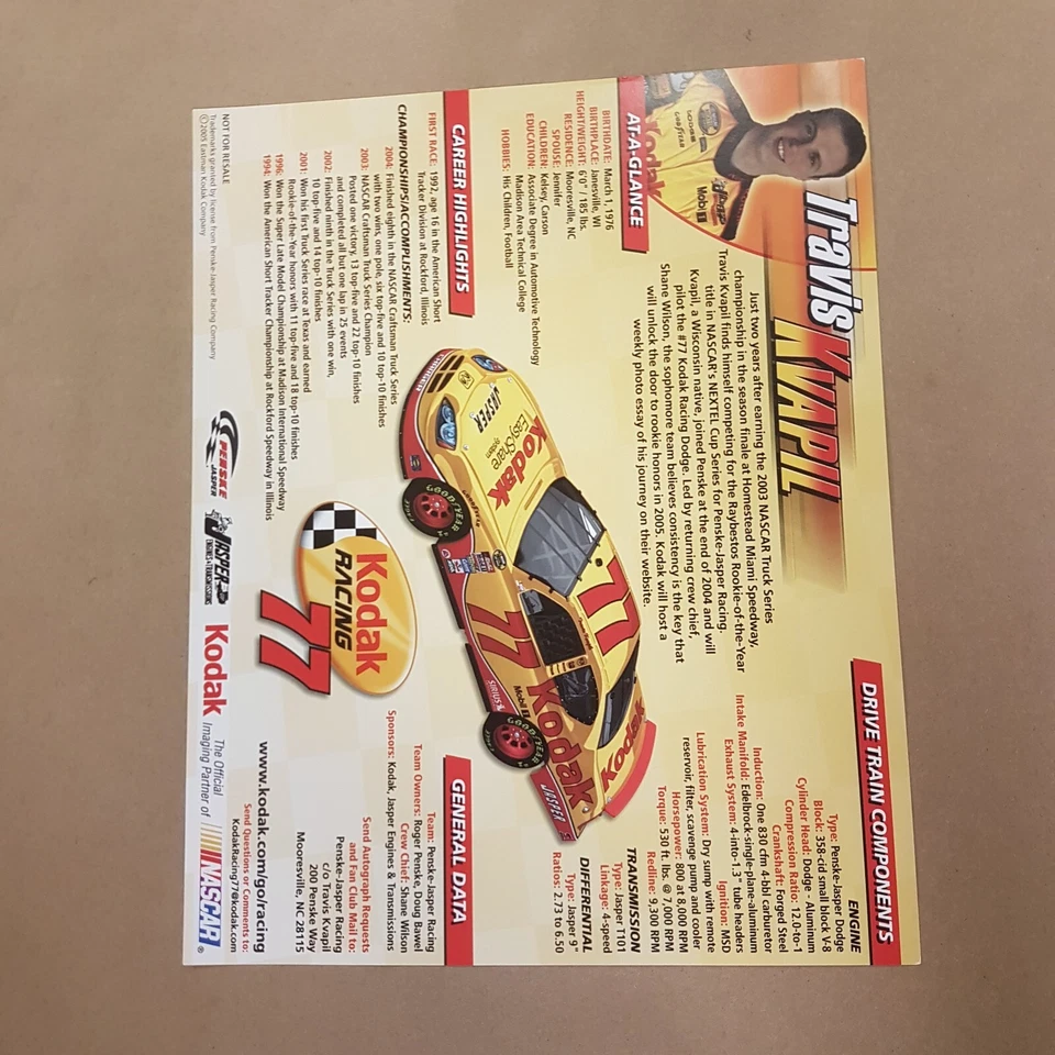 Travis Kvapil Autograph Photo 8x10 Signed SPORTS Racing star - Image 3 of 3