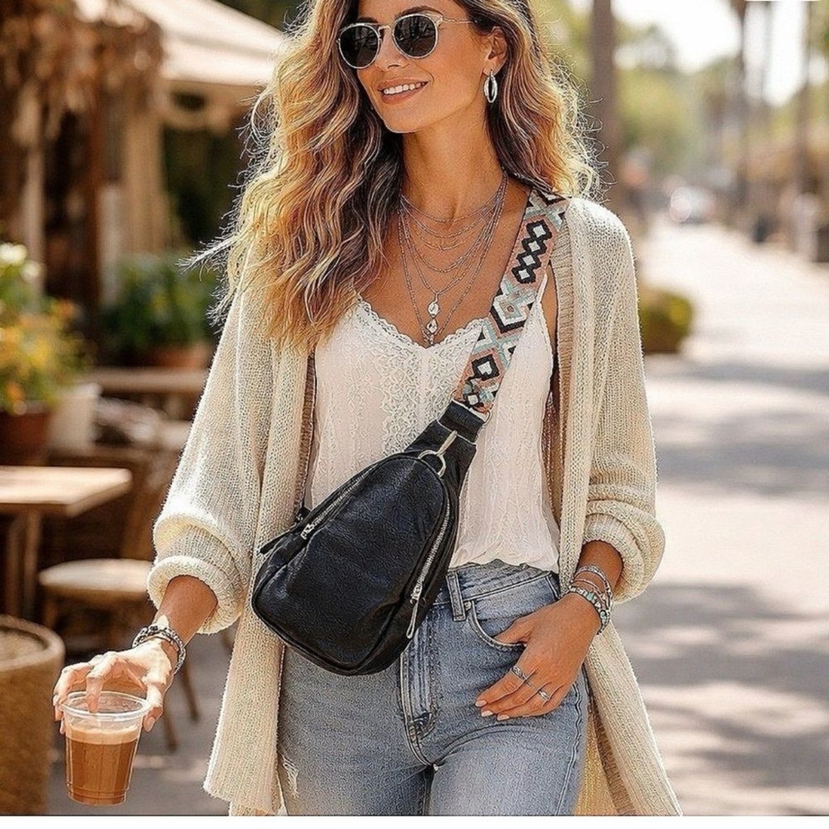Anthropology Urban Originals Black Crossbody Bag with Geometric