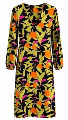 Anthropologie Corey Lynn Calter Orange Fruit Print Midi Dress Boho Long Sleeve M