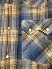 Vintage Levis Western Shirt Mens Small Plaid Pearl Snap Big E Blue Tab Sawtooth