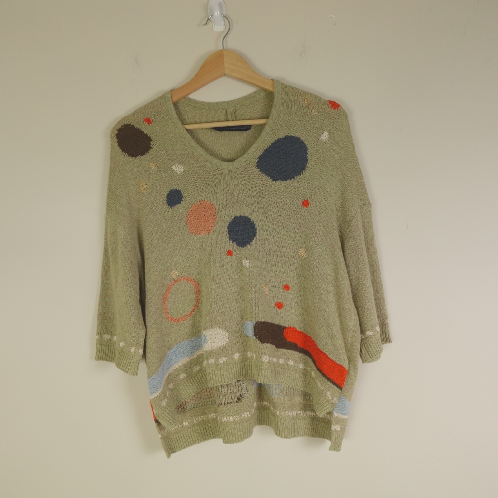 M. & Kyoko Sweater  Knit Pullover One Size Beige Tan Dots Japan BBH01036WA