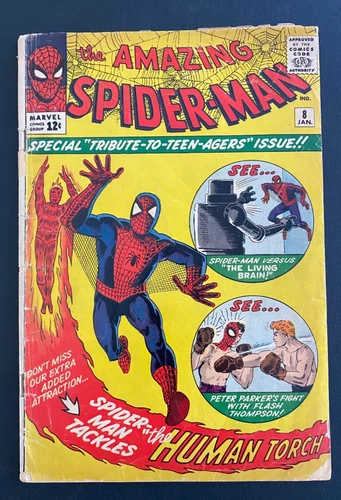 Amazing Spider-man #8  G/VG 1st Living Brain, Human Torch! (1964 Marvel Comics)