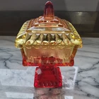 Jeanette Wedding Box Amberina Red Orange Square Pedestal Candy Dish Vtg W Lid