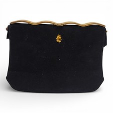 Bienen-Davis Vintage Black Felt Clutch Purse Gold Wavy Frame Kisslock Evening