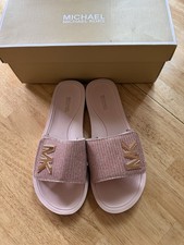 MICHAEL KORS PINK ROSE GOLD GLITTER MESH SLIDES FOR YOU US 8 Preowned