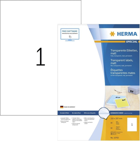 Herma 10783 Wetterfeste Folienetiketten Transparent, 80 Blatt, 210 X 297 Mm, 1 P-image