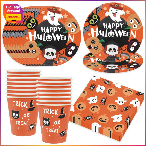 Halloween Partygeschirr Set FüR 16 GäSte Teller Becher Servietten Deko-image