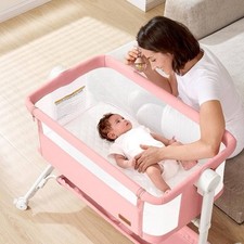 Bassinet Bedside Sleeper   All-Mesh Design, Portable Crib w/ Wheels  Height Adj