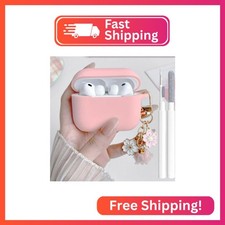 Cute Pink Case for Airpods Pro 2/1 Cover for Girl Women with Pom pom Flower Keyc