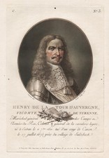 Henri De La Tour D'Auvergne Visconte Di Turenne Ritratto Francese Mezzotinto