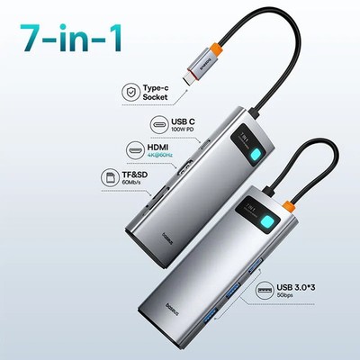 Baseus 7-in-1 Gen 2 USB C HUB 4K@60Hz HDMI 3* USB 3.0 PD 100W Type C Port SD/TF 