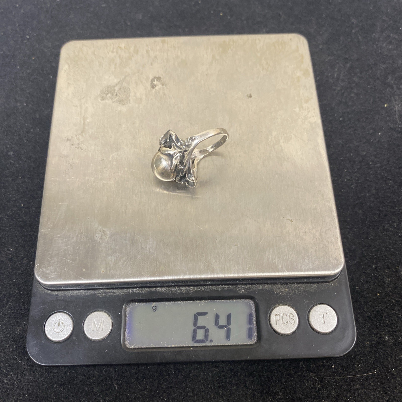 Sterling Silver Pearl Floral Solid Ring Size 5 - image 5