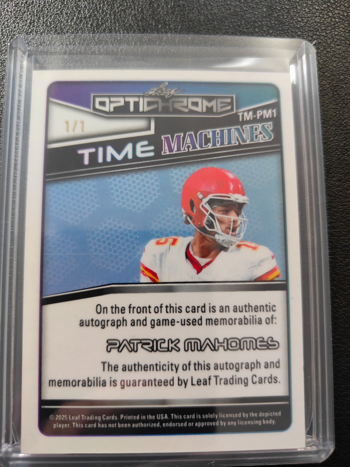 Patrick Mahomes 2025 Leaf Optichrome Time Machines Jersey Patch Auto 1/ ...