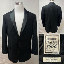 Jos A Bank 1905 Men's 46L Black Wool Tuxedo Jacket Tailored Fit Blazer