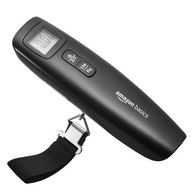 Amazon Basics Digitale Gepäckwaage bis 50 kg mit Tara & Haken, Schwarz