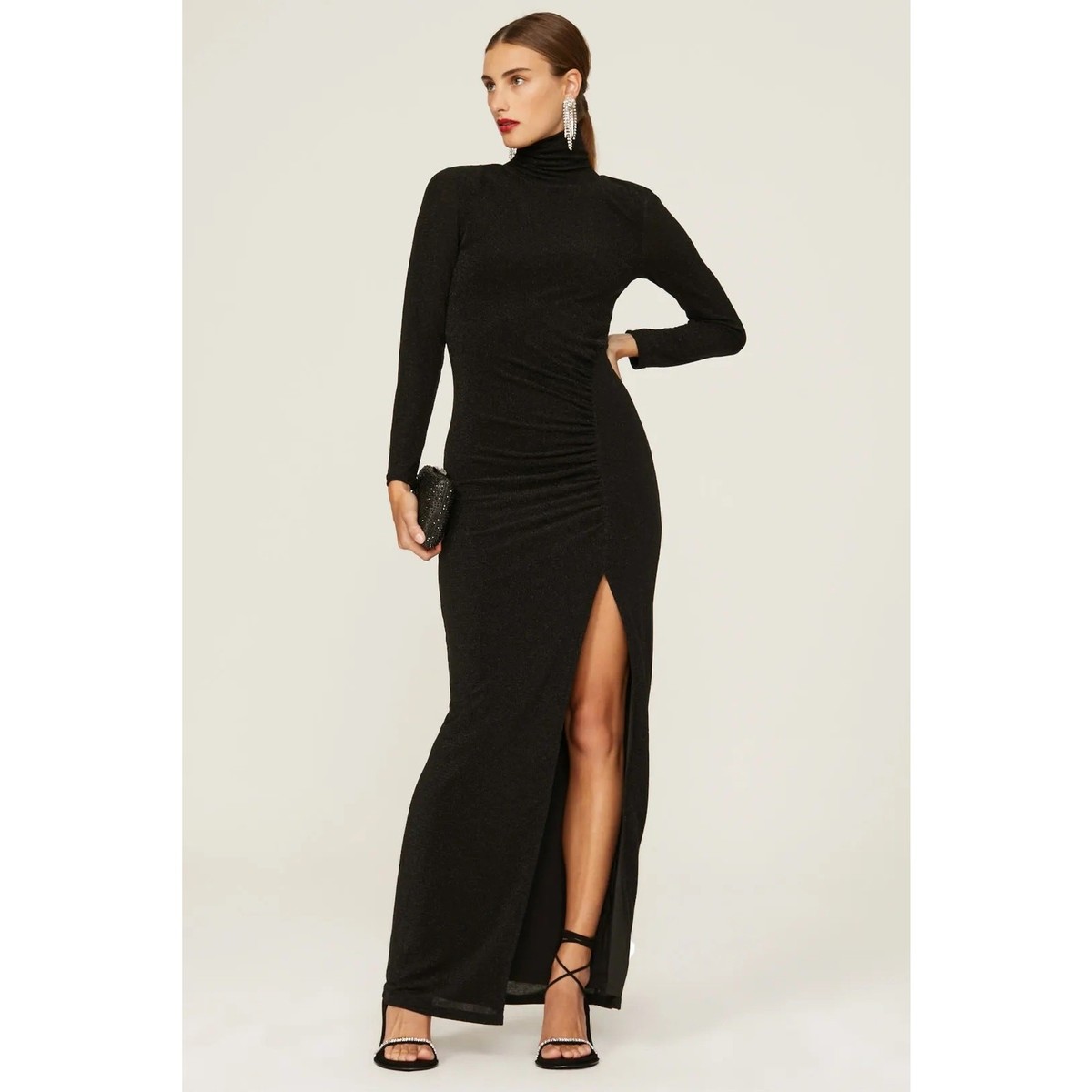 RTR Elle Zeitoune Sz M (6-8) Black Zinnia Long Sleeve Slit Turtleneck Maxi  Dress | eBay