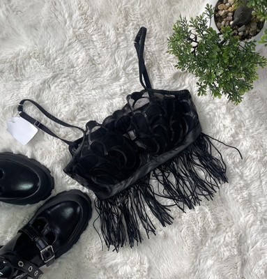 Intimissimi Black Bra with Tassels, Eco Leather & Mesh   Approx. Size Small